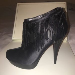 BCBGMAXAZRIA Booties with beaded fringe.
